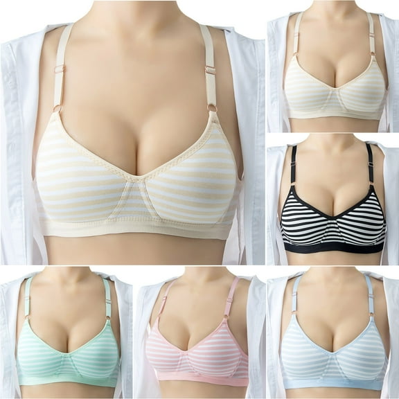 VBTAPA Womens Striped Bra Spaghetti Strap Full Coverage Push Up Shaping Bras Comfort Wireless Seamless Bra Everyday Underwear Black 34