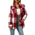 thumbnail image 1 of Women Plaid Flannel Shirt Jacket Button Down Lapel Long Sleeve Shacket Cardigan Coats Fall Spring Clothes, 1 of 7