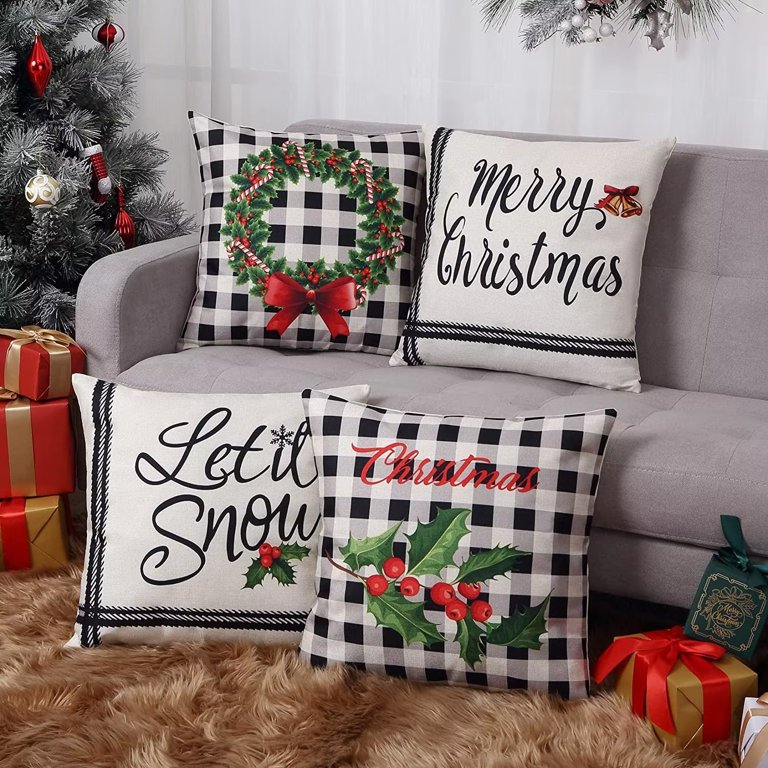 4pcs/set Christmas Linen Blend Throw Pillow Case, Square Cushion Case,  Decorative Pillow Cover For Living Room Bedroom Couch Sofa, Home Decor Room  Dec