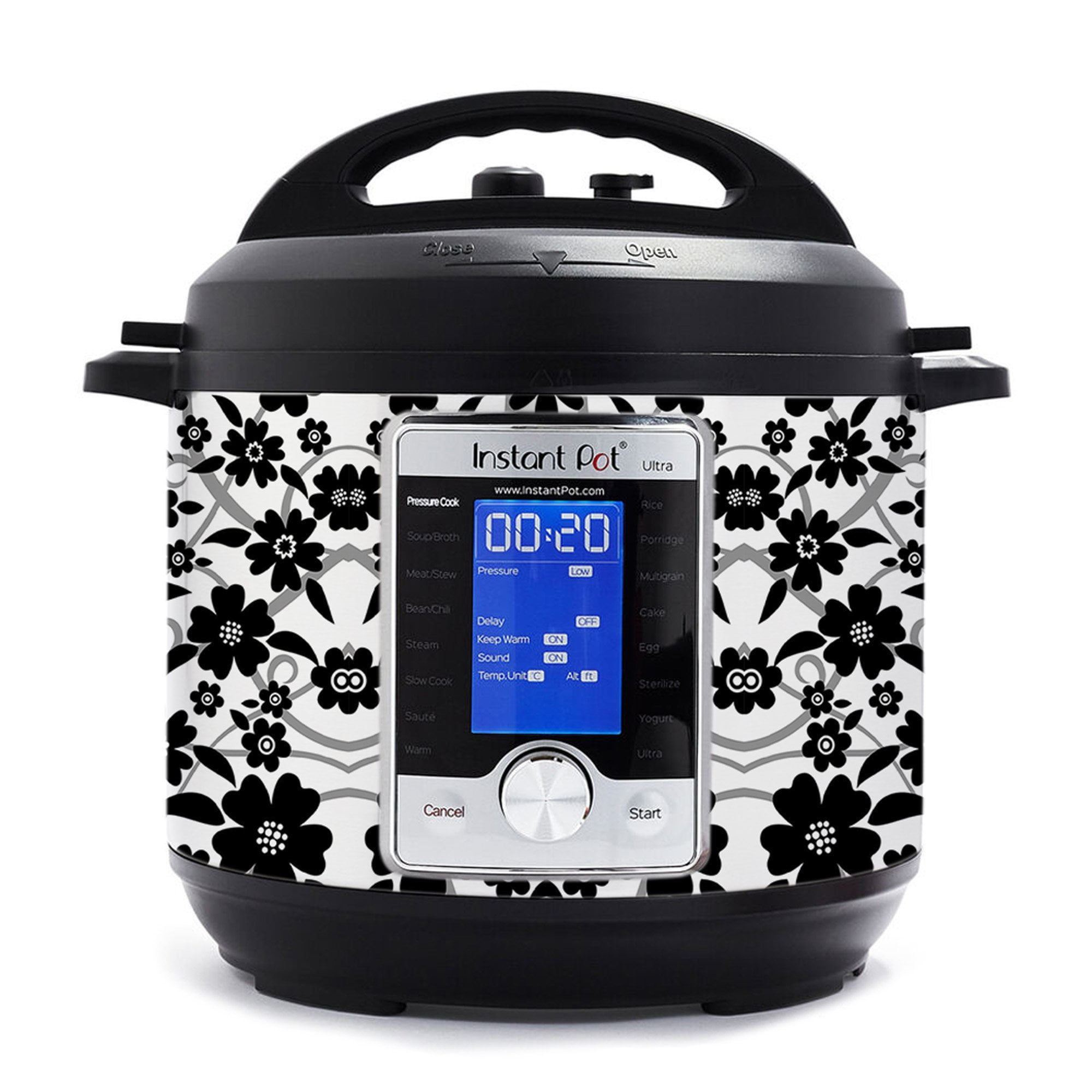 Wrap for Instant Pot Accessories 6 Quart for Smart WiFi Cover Sticker | Wraps Fit InstaPot Smart WiFi 6 Quart Only | Black and White Floral, Size: One