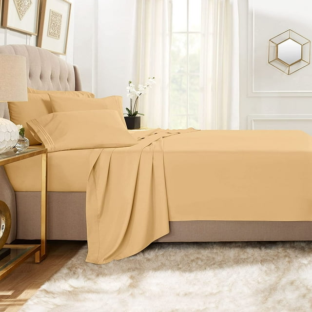 1200 Thread Count 4 Piece Quality Sheet Set 15 Inch Deep Pocket 100% Egyptian Cotton Solid Pattern