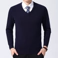 thumbnail image 3 of Suéter acolchado con cuello en V para hombre de mediana edad de otoño e invierno, color sólido, para usar en el exterior, camisa de base de punto interior, 3 of 6