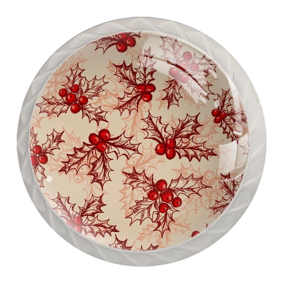 4 Pcs Holly Berry Knobs for Kitchen Cabinet Cupboard Dresser Bookcase Drawer Pulls Handles Round Home Decor