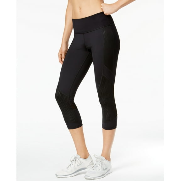 Ideology Womens Mesh-Trimmed Faded Dots Cropped Leggings ,Noir,L