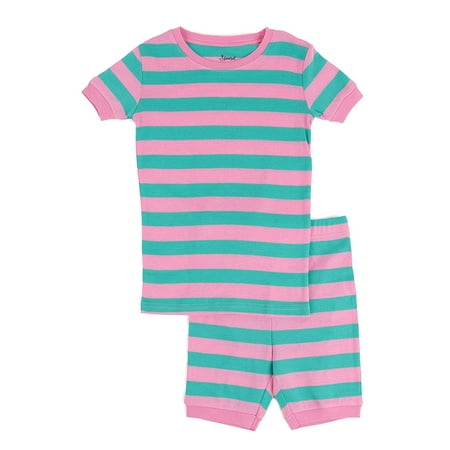 

Leveret Kids Two Piece Cotton Short Pajamas Aqua & Pink Stripes 2 Year