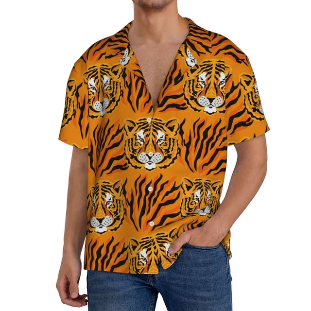 Fotbe Tiger Camisa Estampada de Manga Corta para Hombre, Casual de Verano, Estilo Playero, Sin Arrugas-3X-Large