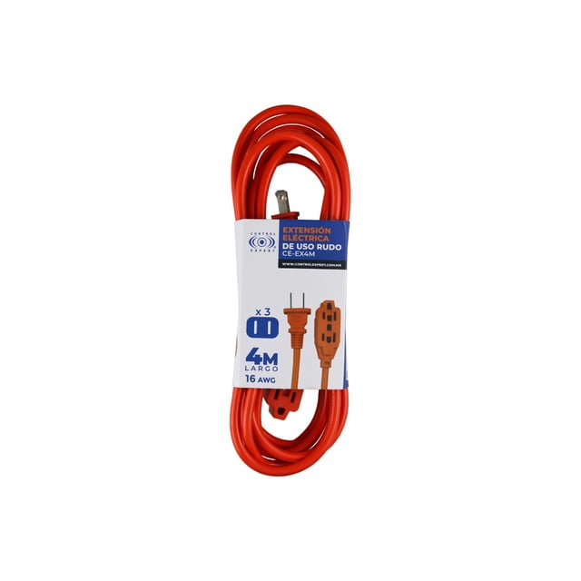 Extensión Eléctrica Uso Rudo 4 Metros Reforzada Color Naranja