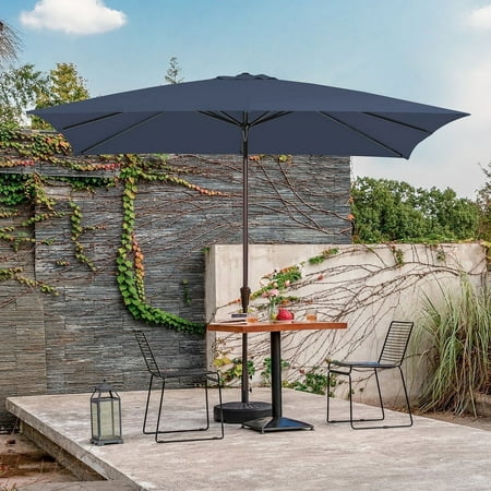 JUSTLET 8 x 10 ft Outdoor Rectangular Patio Market Umbrella  Navy Blue