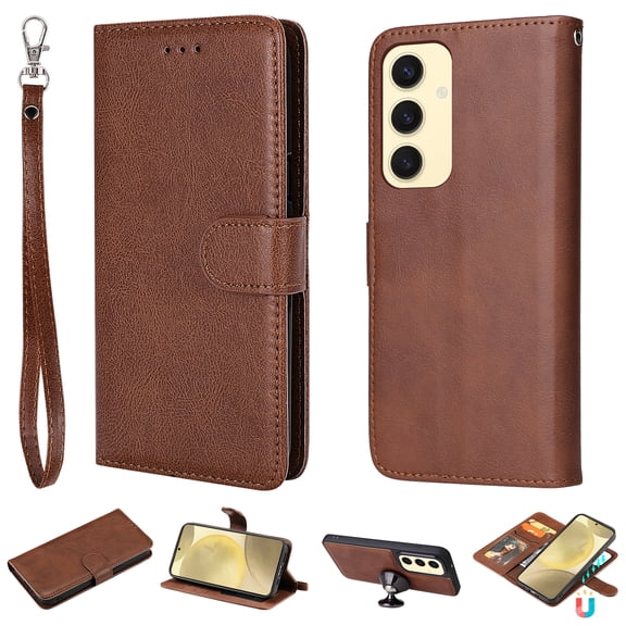 Feishell Wallet Case for Samsung Galaxy A16 5G, Detachable 2 in 1 Magnetic Wallet Phone Cover, RFID Blocking Card Holder & Cash Slot Flip Kickstand PU Leather Case with Wrist Strap,Brown
