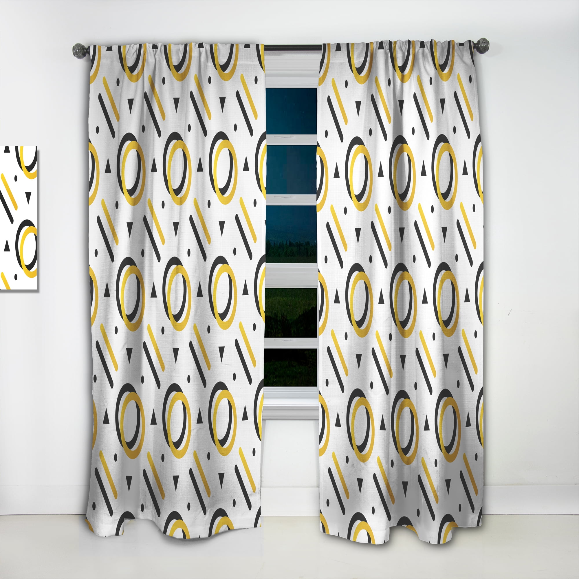 Designart 'Trendy Gold and Black Triangular Pattern II' Mid-Century Modern Gold Sheer Curtain Panel