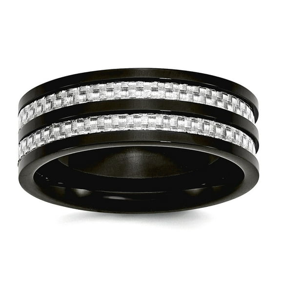 Titanium 8mm Black Plated with Carbon Fiber Inlay Polished Band Ring Size 11.5 Ring for Women and Men