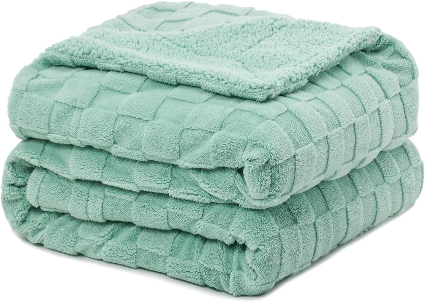 Anjee 60" x 80" Sage Green Sherpa Fleece Reversible Checkered Throw Blanket, All Season Twin Size Blankets for Couch Sofa Bed, Ideal Gift for Friends