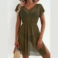 thumbnail image 5 of BRGZLK Women Swimsuit Dress Casual V-Neck Shoulder Short Sleeved Cover Up 2026 Summer Bathing Suit Waist Cinched Mesh Sheer Beach Vacation Outfits, 5 of 7