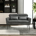 thumbnail image 6 of Comfy Loveseat Sofa Small Couch, Classical Two Seat Sofa with 2 Throw Pillows and Black Metal Legs, Upholstered Sofa Couch for Small Space Office Studio Apartment Bedroom, Valley Gray Bronzing Suede, 6 of 7