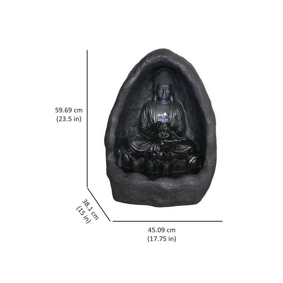 Hi-Line Gift Ltd. Fountain-Buddha Sitting In Grotto with LED