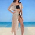 thumbnail image 2 of Feancey Womens Crochet Beach Cover Ups Tie Front Lightweight Long Cardigans See Through Tassel Hem Bikini Coverups with Gold Free Size, 2 of 7