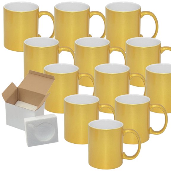 12 Pack of 11OZ METALLIC GOLD Sublimation Mug Coated Ceramic Mugs - Professional Grade - Sublimation Series - Cardboard Box with Foam Supports