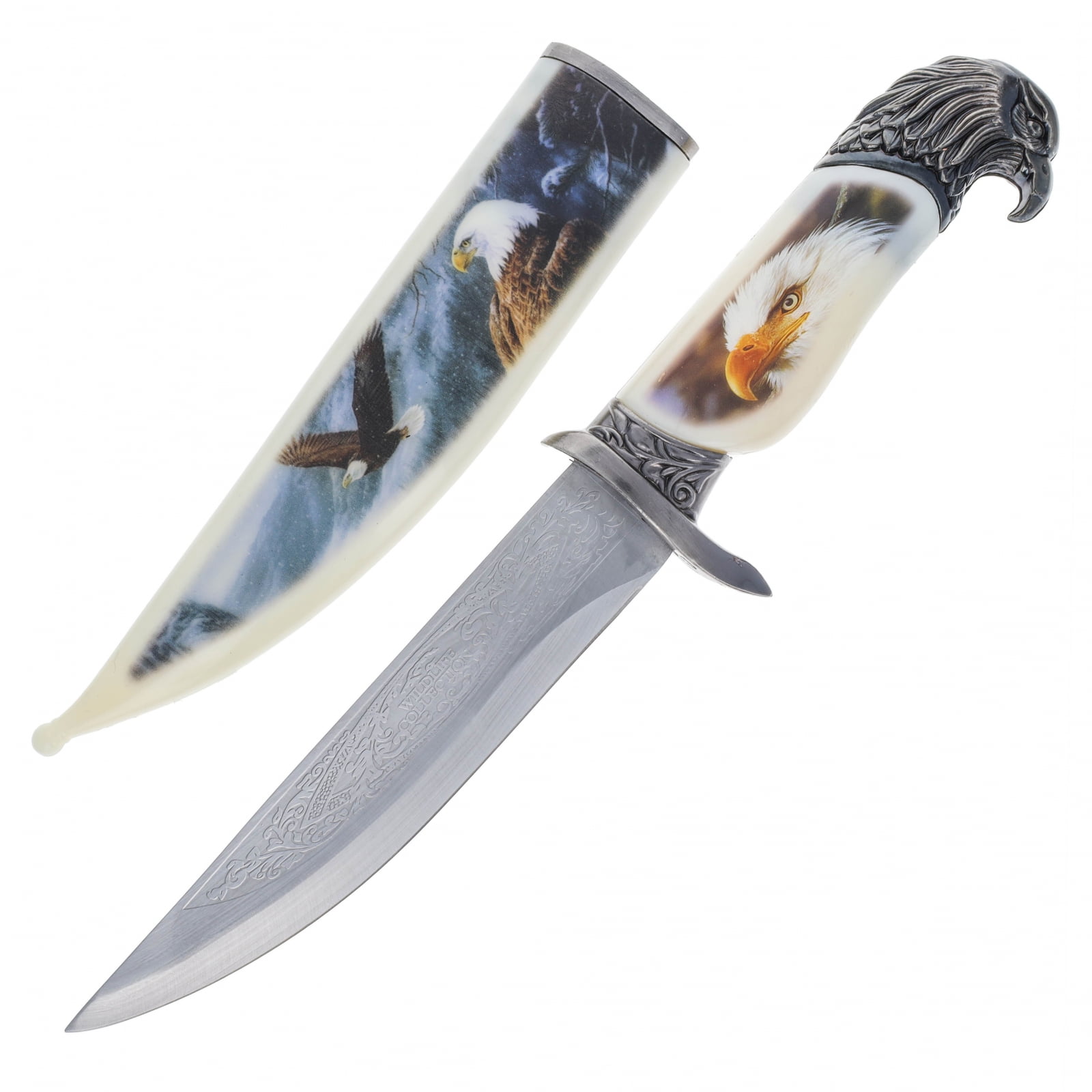 13.5" American Eagle Collector Hunting Knife with Scabbard and Etched