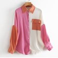 thumbnail image 3 of ATTRACO Color Contrast Patchwork Off Shoulder Long Sleeve Shirt Woman, 3 of 5