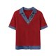 thumbnail image 2 of TaTaai Women’s Casual Lapel Button Blouse Short Sleeve Loose Fit Denim Stitching Pullover Top Solid Color Polyester Spring Holiday Wear Gift, 2 of 7