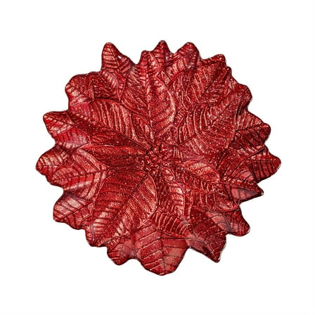 Holiday Poinsettia Plate Glass Poinsettia Serving Dish, 12"