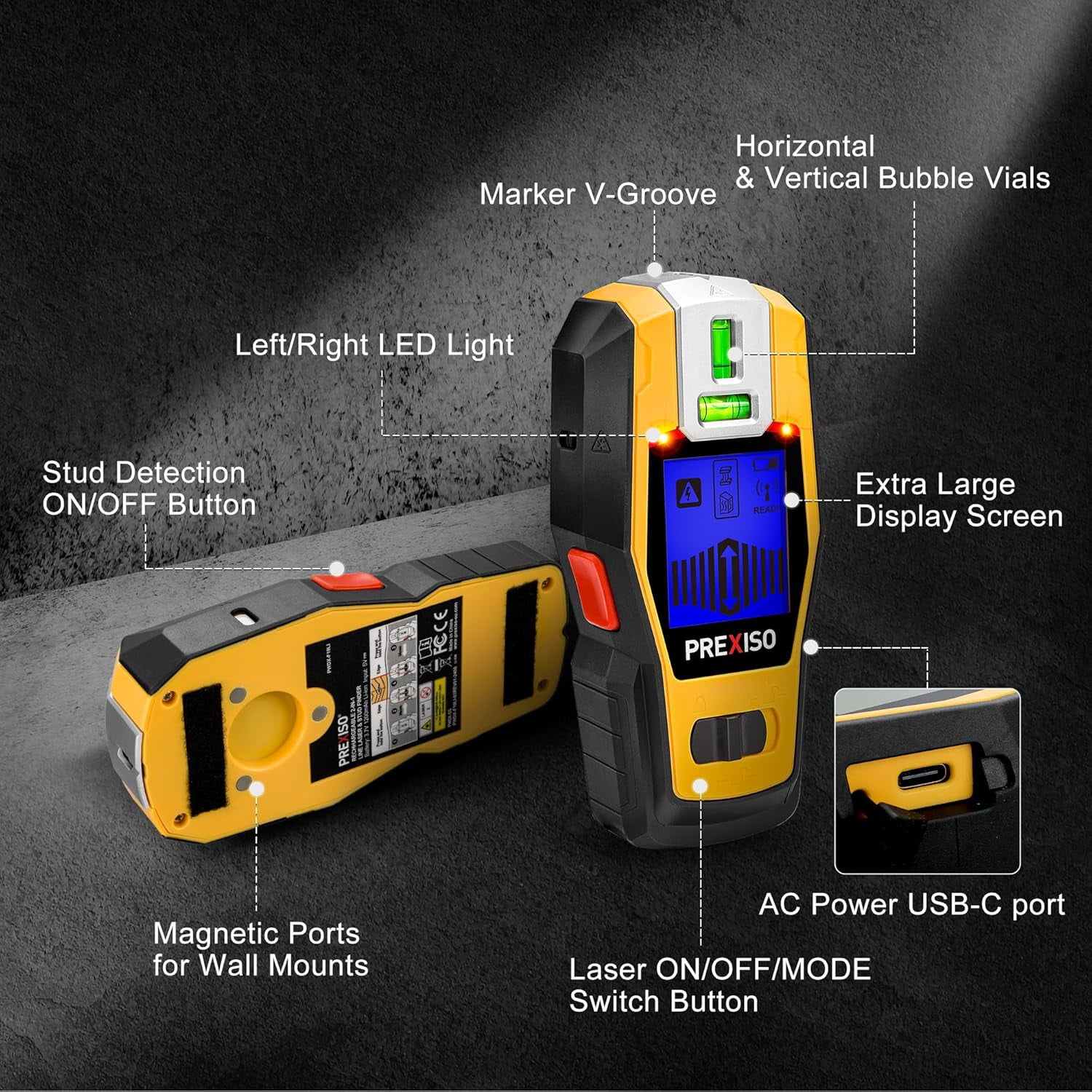 PREXISO 2-in-1 Stud Finder with Laser Level