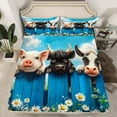 thumbnail image 2 of Feelyou 3D Farmhouse Cow Bed Sheets, Kawaii Rustic Pig Animal King Sheets, Blooming Groovy Flower Sheet Set, Luxury Bedroom Decor, 4-Piece, 2 of 7