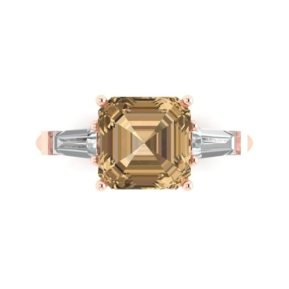Three-Stone Engagement Ring for Women - 3ct Simulated Champagne Diamond in 18K Rose Gold Promise Ring