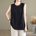 thumbnail image 2 of YUGYXL Cotton Linen Tank Top for Women Sleeveless Round Neck Tops Casual Solid Color Flowy Tanks Loose Back Slit Shirt Vest Black M, 2 of 9