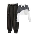 thumbnail image 2 of Guardurnaity Camisa de piezas para mujer, pantalones, conjunto de patrón de empalme, camisa chal, Retro, informal, ligero, portátil, ropa para conjuntos de ropa Blanco Gris Negro 6 Guardurnaity AP013495-18, 2 of 6