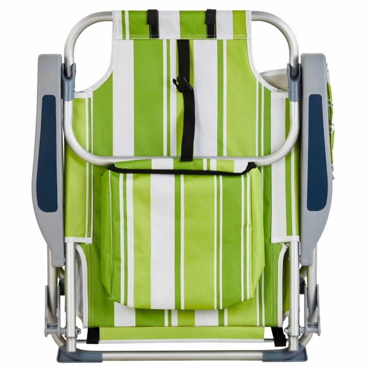 Alvantor 5-Position Folding Beach Chair for Adults with Headrest, Cup Holder, Cooler Bag, Shoulder Strap, Green Stripe