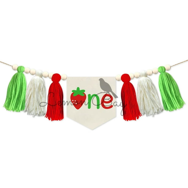 KAKOWELY Decoración de trona de cumpleaños: Decoración de trona de cumpleaños - Banner colgante de pared con temática de fresa - Artículos para fiestas infantiles en interiores y exteriores