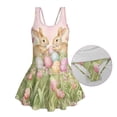 thumbnail image 6 of COEQINE Girls One Piece Swimsuit with Attached Liner, Scoop Neck V-Back Swim Dress for Swim Lessons, Polyester Spandex Bathing Suit for Girls 3-4 Year Olds, Easter Bunny Egg Tulip Lawn, 6 of 8