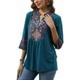 thumbnail image 4 of Grosy Womens Plus Size Tops 3/4 Sleeve V Neck Shirts Tunic Casual Floral Embroidered Loose Summer Fall Blouses Mexican Peasant Cotton Rayon Shirts-801/Green/2XL, 4 of 7