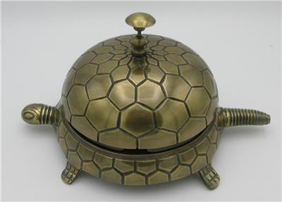 Large Tortoise Service Desk Bell Turtle Bell in Antique Brass Finish 