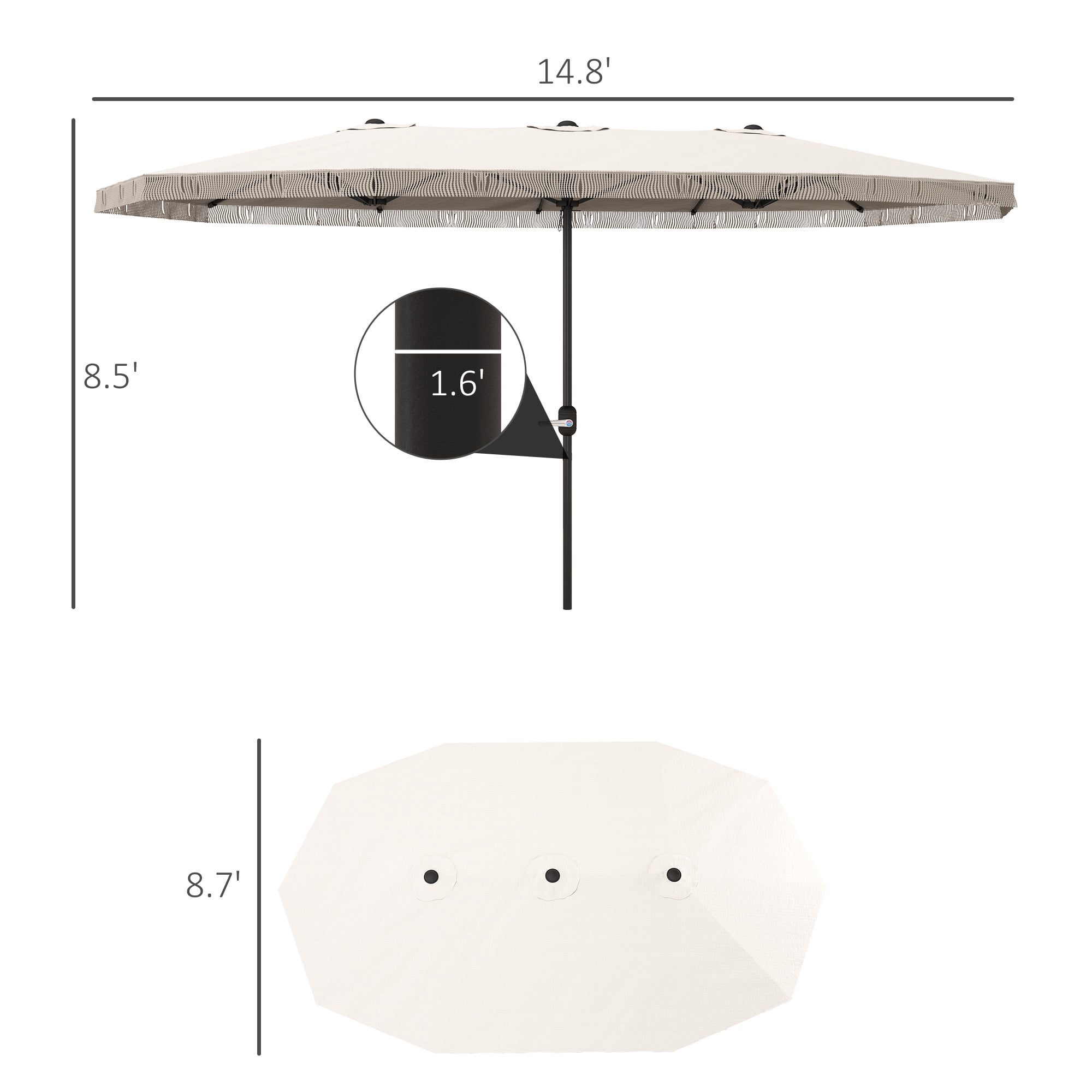 Outsunny 15ft Extra Large Patio Umbrella, UPF30+ Double-sided Rectangle Umbrella with Easy Crank Handle, 2 Vents for Garden Pool Lawn, Cream White
