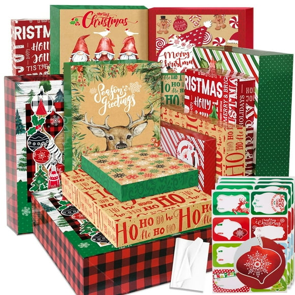 Cajas de regalo para fiestas divertidas de Navidad con pañuelos y pegatinas