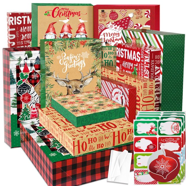 Cajas de regalo para fiestas divertidas de Navidad con pañuelos y pegatinas