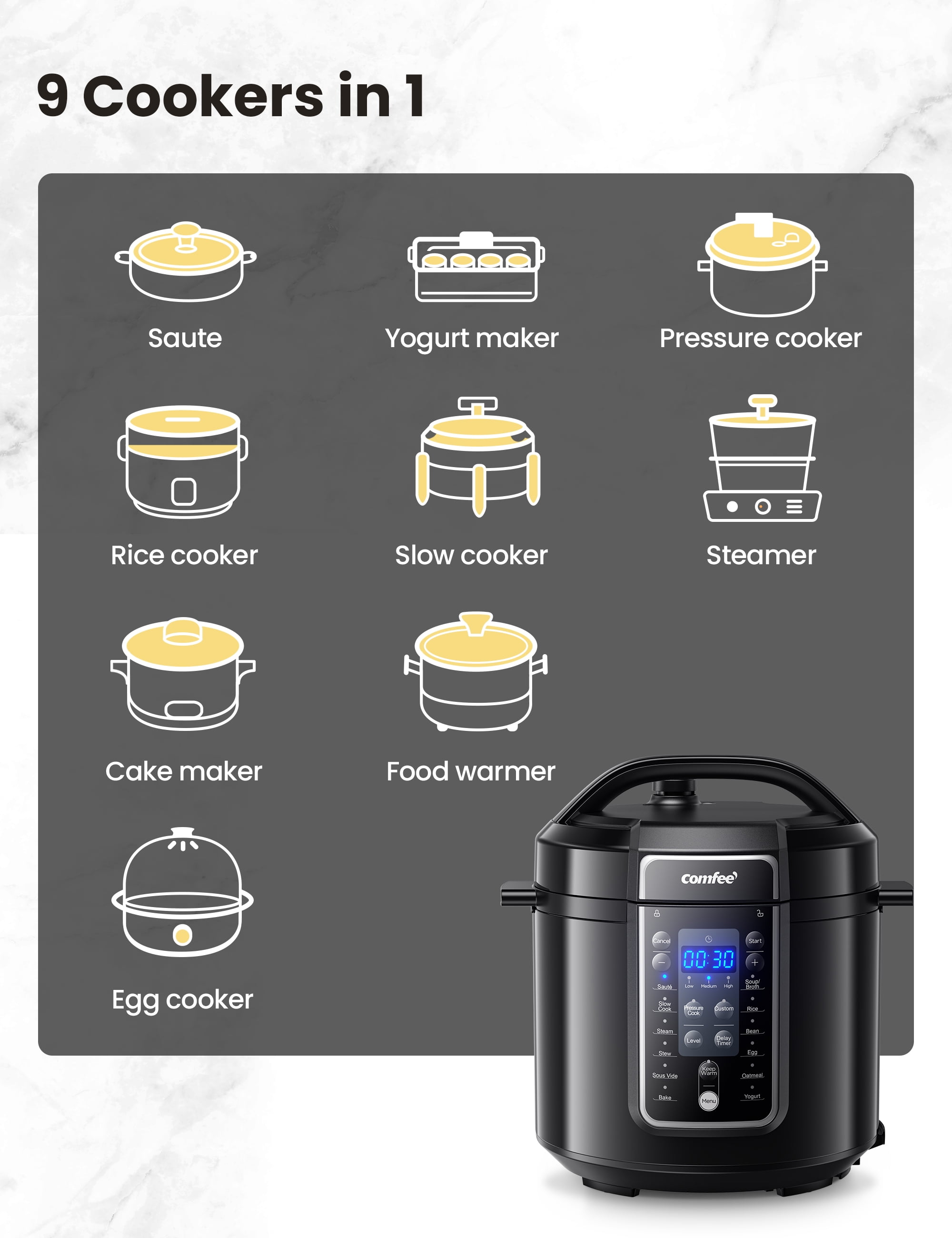  Electric Pressure Cooker: 6 Quart 9-in-1 Multi-Functional  Built-in 11 Presets Programs Pressure Pot, Multi Cooker, Slow Cooker, Rice  Cooker, Steamer, Sauté, Yogurt Maker, Warmer & Sterilizer: Home & Kitchen