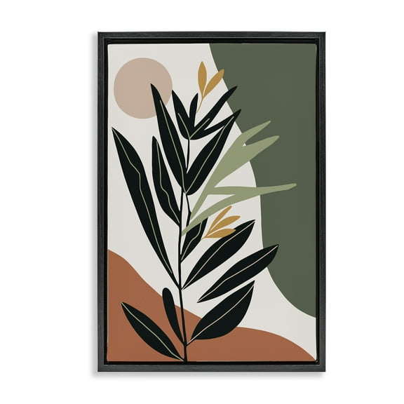 Stupell Industries Earthy Tropical Foliage Plants & Flowers Painting Black Floater Framed Canvas Art Print Wall Art, 17 x 25