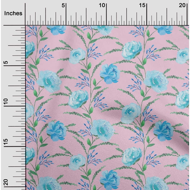 oneOone Polyester Lycra Fabric Watercolor Leaves & Peony Floral Decor Fabric Printed BTY 56 Inch Wide