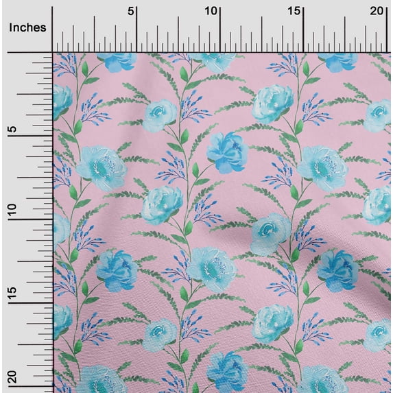 oneOone Silk Tabby Fabric Watercolor Leaves & Peony Floral Print Fabric By Yard 42 Inch Wide