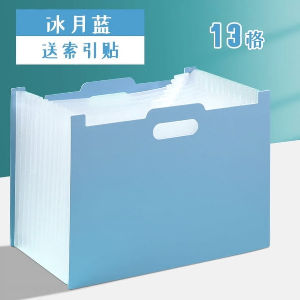Zhuge Carpeta de archivos expandible de pie, organizador de archivos mini vertical A4, cesto para revistas, escritorio, 13 bolsillos, archivador con asa para papel de examen,azul
