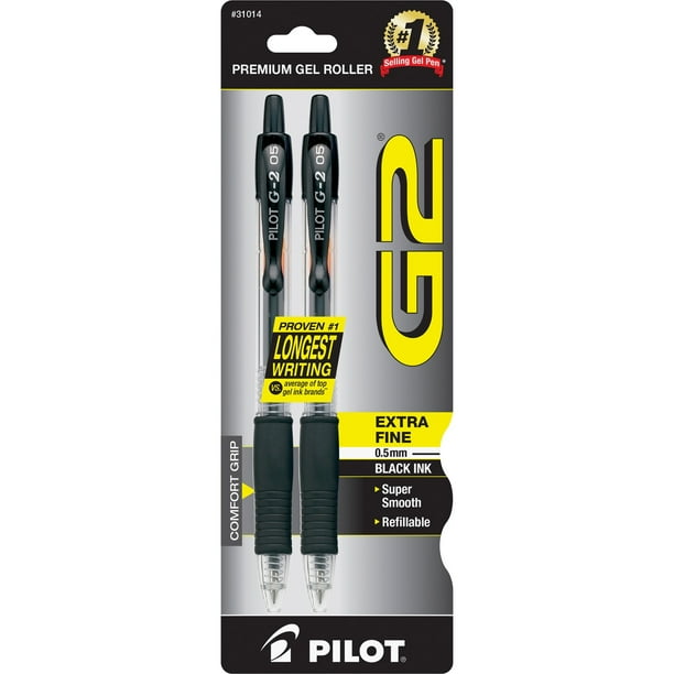 Pilot G2 Retractable Gel Pens, Extra Fine, Black, 2 Pack, 17510768