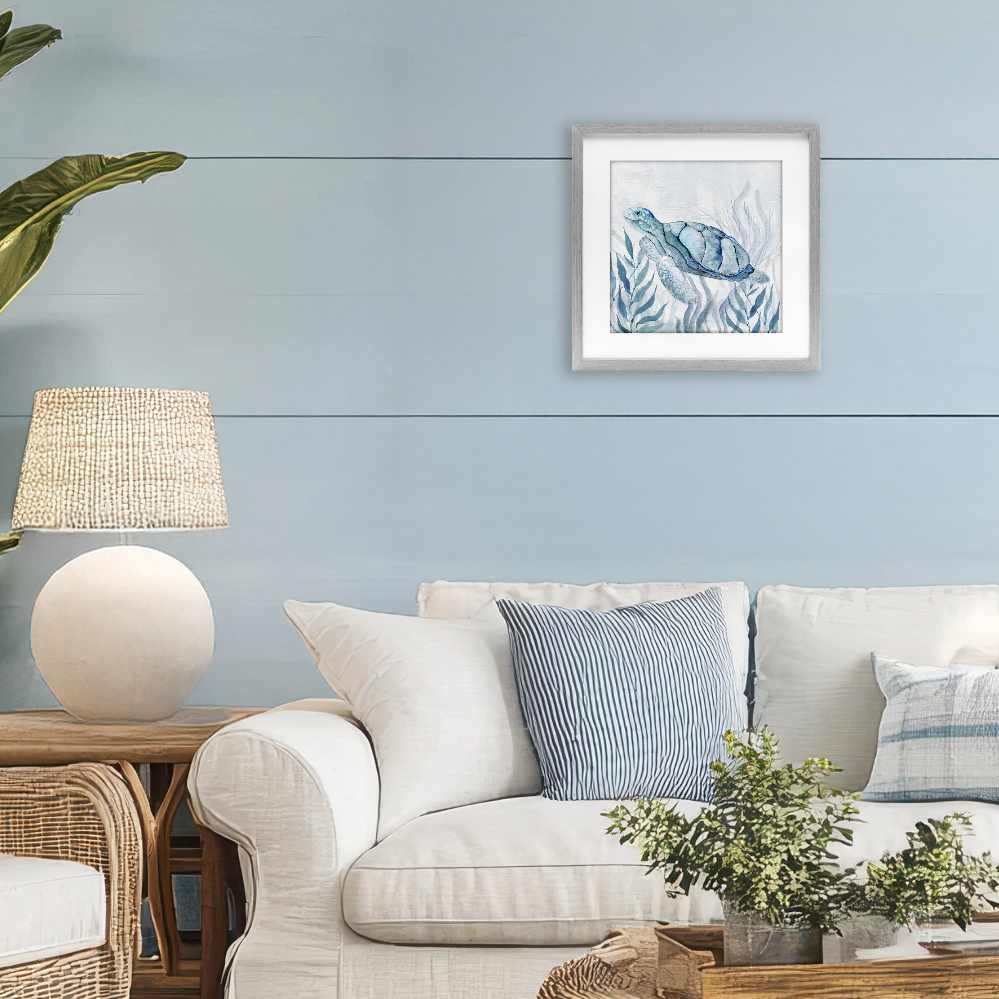 Stupell Industries Sea Turtle with Subtle Smile Gray Framed Print Under Glass, design by Janet Tava