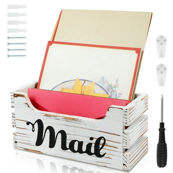 Wood Mail Organizer Vintage Mail Holder Countertop Mail Basket Wall Mount Mail Organizer Box Easy to Install Mail Bin Mail Holder Box Envelope Holder for Office Home Desktop Wall