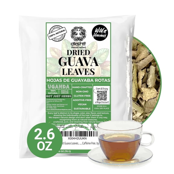 2.6 oz Dried Guava Leaves, 100% Natural Guava Leaf, Herbal Tea, Caffeine-Free, Non GMO, Br. by Akshit