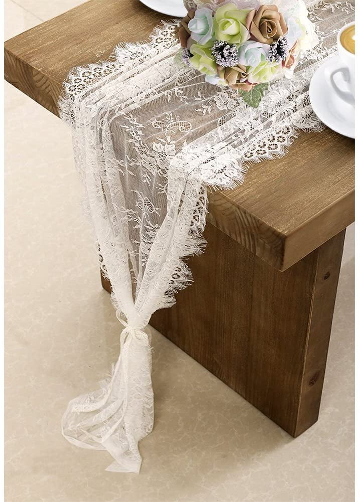 Boho Lace Table Runner White Floral Tablecloth Wedding Bridal Shower Party Decor