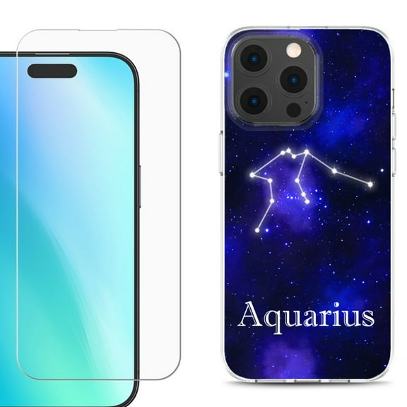 For iPhone 16 Pro Phone Case Cover, Shockproof Case with Tempered Glass Screen Protector, by OneToughShield - Aquarius