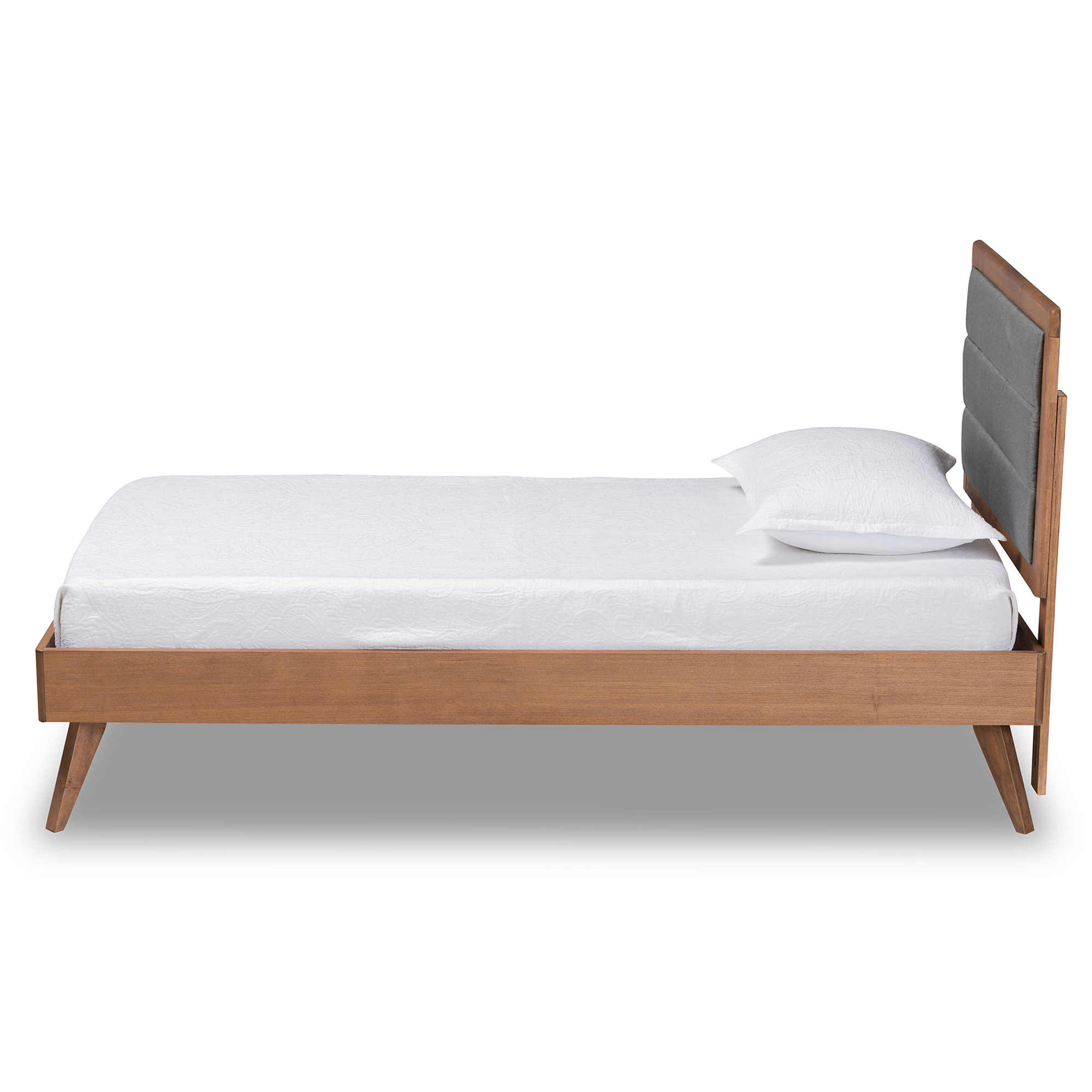 Baxton Studio Linn Mid-Century Modern Dark Grey Fabric Upholstered and Walnut Brown Finished Wood Twin Size Platform Bed